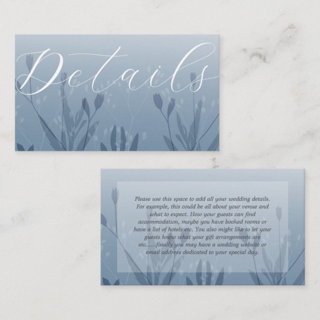 Boho Dusty Blue Foliage Wedding Details Begleitkarte (Vorne/Hinten)
