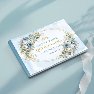 Boho Dusty Blue Gold Eukalyptus Florales Gästebuch