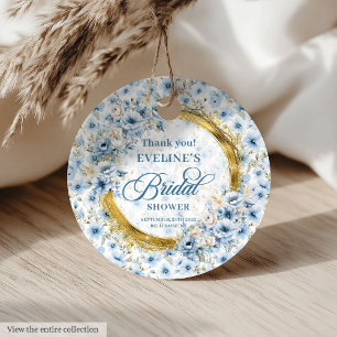 Boho Dusty Blue Gold Wild Blume Brautparty Geschenkanhänger