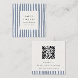 Boho-Dusty-Blue-Handgemalte-Streifen QR-Code Quadratische Visitenkarte