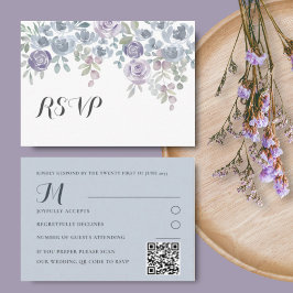 Boho Dusty Blue & Lila Floral Wedding RSVP Begleitkarte