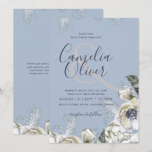 BOHO Dusty Blue Pampas Floral Wedding Einladung