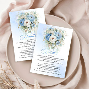 Boho Dusty Blue Pfingstrosen Gold Hochzeits-Detail Begleitkarte