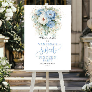 Boho Dusty Blue Pfingstrosen Sweet Sixteen Willkom Poster