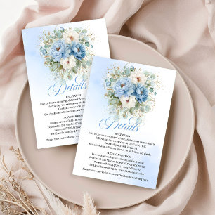 Boho Dusty Blue Pfingstrosen Weiße Hochzeitsdetail Begleitkarte