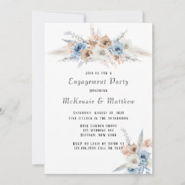 Boho Dusty Blue Pink Peony Engagement Party Einladung