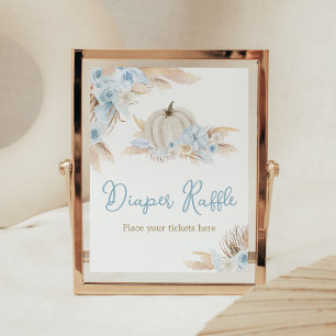 Boho Dusty Blue Pumpkin Baby Dusche Windel Raffle Poster