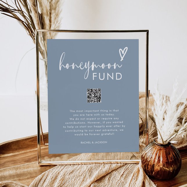 Boho Dusty Blue QR Wedding Honeymoon Fund Poster (Von Creator hochgeladen)