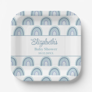 Boho Dusty Blue Rainbow Baby Shower Pappteller