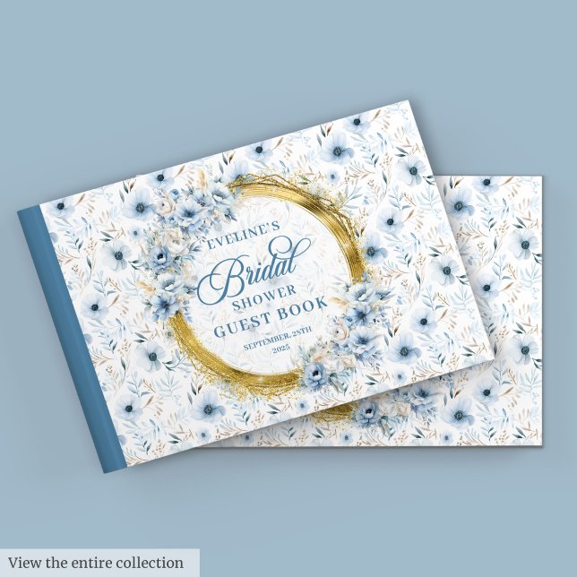Boho Dusty Blue Sage Gold Floral Brautparty Gästebuch (Boho Dusty Blue Sage Gold Floral Bridal Shower Guest Book)