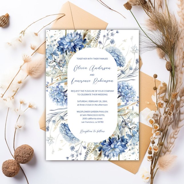 Boho Dusty Blue Sage Wildblumen QR Winter Wedding Einladung (Boho Dusty Blue Sage Wildflowers QR Winter Wedding Invitation)