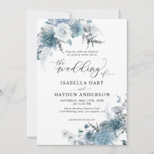 Boho Dusty Blue Schiefer Pastell Neutrale Hochzeit Einladung