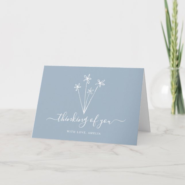 Boho Dusty Blue Thinking of You Sympathy Card Dankeskarte (Vorderseite)
