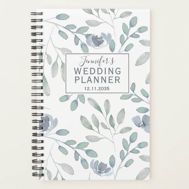 Boho Dusty Blue- und Grün-Muster-Hochzeitsplaner Planer (Vorderseite)