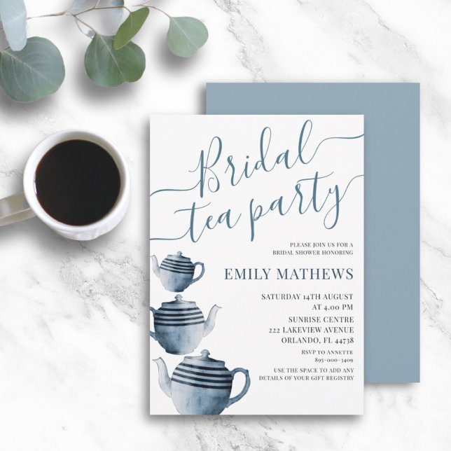 Boho Dusty Blue Watercolor Bridal Tea Party  Einladung (Von Creator hochgeladen)