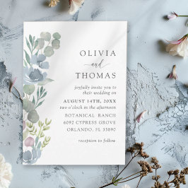 Boho Dusty Blue Watercolor Floral Wedding Einladung