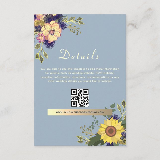 Boho Dusty Blue Wedding Details QR Code Begleitkarte (Vorderseite)