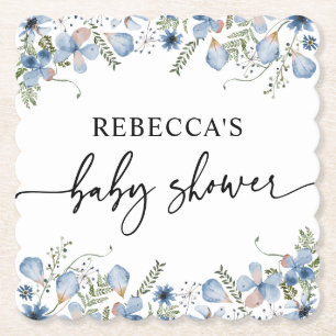 Boho Dusty Blue Wildblumen Babydusche Untersetzer