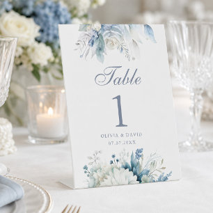 Boho Dusty Blue Wildblumen Hochzeit Tischnummer Sockelschild