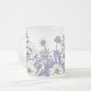 Boho Dusty Blue Wildblumen Thistles Daisy Mattglastasse