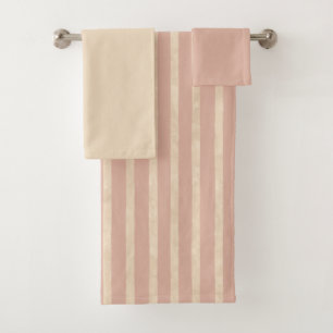 Boho Dusty Blush Pink und Cream Streifen Badhandtuch Set