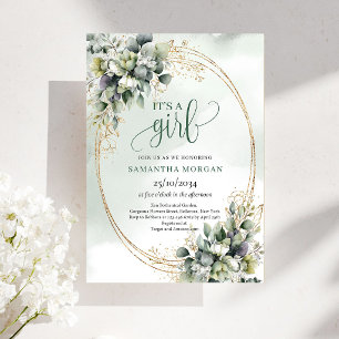 Boho Dusty Green Botanisches Wasserfarben-Mädchen Einladung
