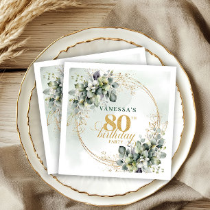 Boho Dusty Green Eucalyptus 80. Geburtstagsfeier Serviette