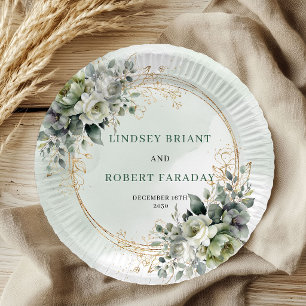 Boho Dusty Green Eukalyptus Aquarell Hochzeit   Pappteller