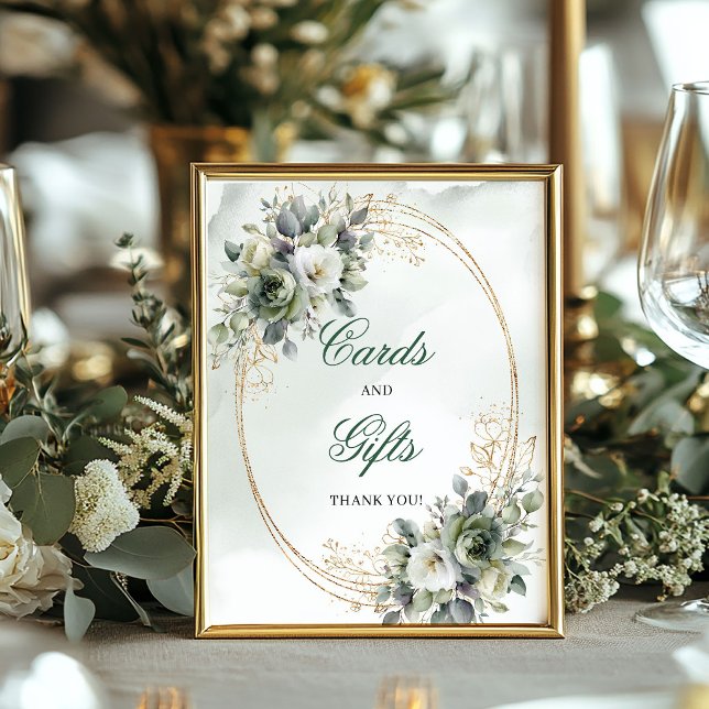 Boho Dusty Green Eukalyptus Karten Und Geschenke T Poster (Boho Dusty Green Eucalyptus Cards And Gifts Table Sign)