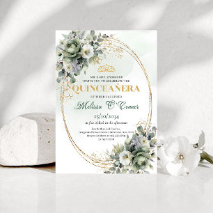 Boho Dusty Green Eukalyptus Quinceañera Einladung