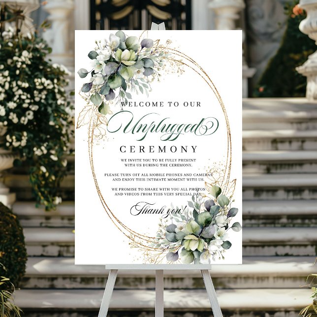 Boho Dusty Green Eukalyptus Unplugged Zeremonie   Poster (Boho Dusty Green Eucalyptus Unplugged Ceremony Wedding Poster)