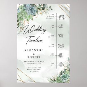 Boho Dusty grüne Succulents Gold Hochzeit Timeline Poster