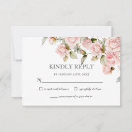 Boho Dusty Pale Pink Roses Blumengrün Hochzeit RSVP Karte