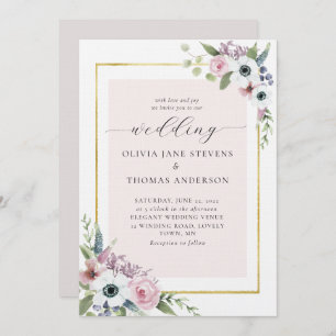 Boho Dusty Pink Anemone Rose Blumenrahmen Hochzeit Einladung