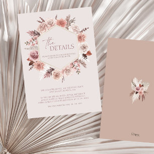 Boho Dusty Pink Blumenreath Hochzeitdetails Begleitkarte