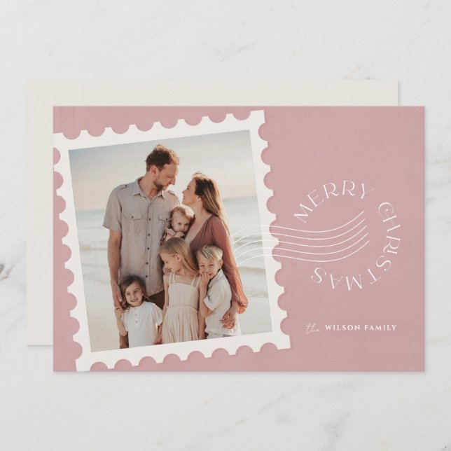 Boho Dusty Pink Briefmarke 2 Foto Weihnachten (Vorne/Hinten)