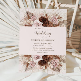 Boho Dusty Pink Brown Blume Pampas Grass Wedding Einladung
