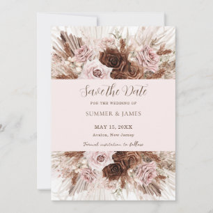 Boho Dusty Pink Brown Pampas Grass Wedding Save The Date