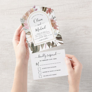 Boho Dusty Pink Burgundy HochzeitsHerbst All In One Einladung