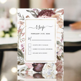 Boho Dusty Pink Burgundy Wedding RSVP Einladung