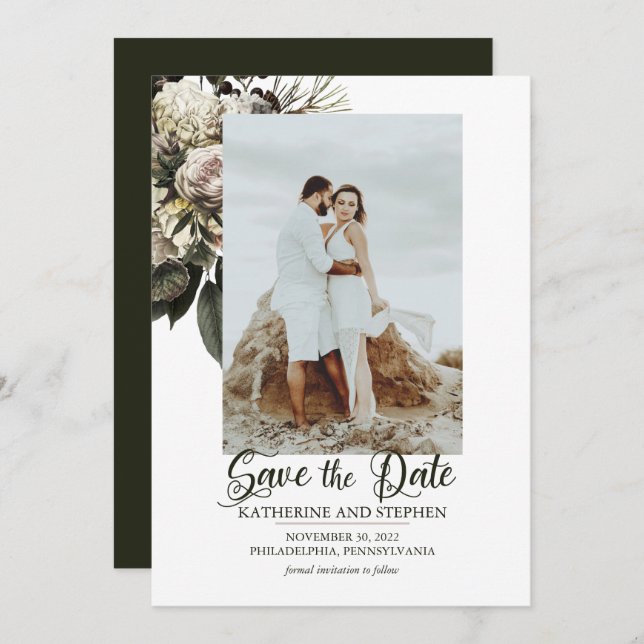 Boho Dusty Pink Floral Bouquet Foto Save The Date (Vorne/Hinten)