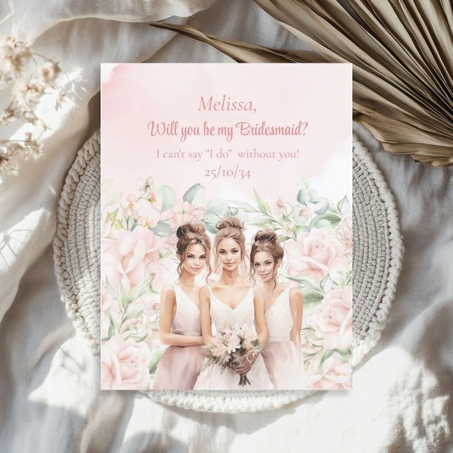 Boho dusty pink Floral Eukalyptus gold Bridesmaid Einladung (Boho dusty pink Floral Eucalyptus gold Bridesmaid Invitation)