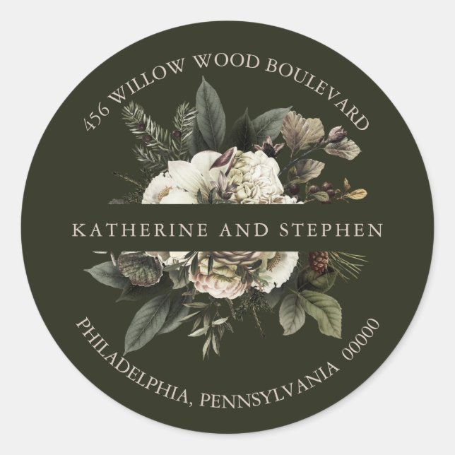 Boho Dusty Pink Floral Wedding Rücksendeadresse Runder Aufkleber (Vorderseite)