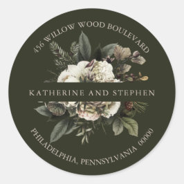 Boho Dusty Pink Floral Wedding Rücksendeadresse Runder Aufkleber