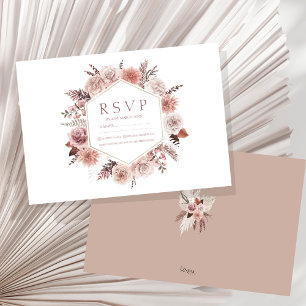 Boho Dusty Pink Getrocknete Blume Wreath Wedding RSVP Karte