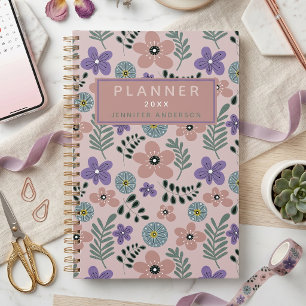 Boho Dusty Pink Lila Botanical Muster Planer