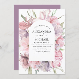 Boho Dusty Pink Lila Hochzeit Einladung