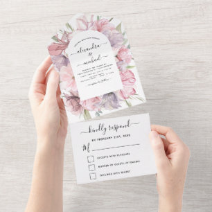 Boho Dusty Pink Lila Wedding RSVP All In One Einladung