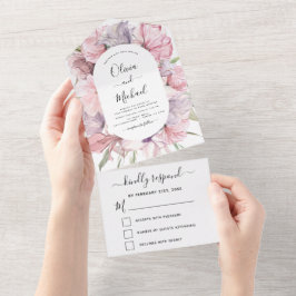 Boho Dusty Pink Lila Wedding RSVP All In One Einladung