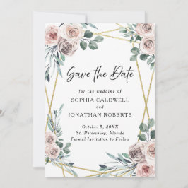 Boho Dusty Pink Roses Blumengrün Hochzeit Save The Date